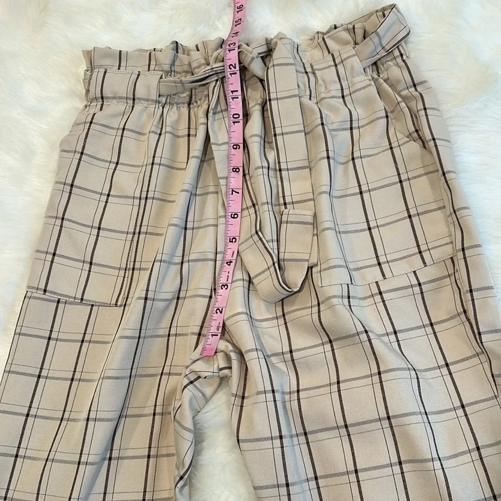 Belted frill high waist plaid pants